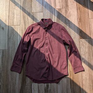 Report Collection Men’s Slim Fit Dress Shirt Burgundy Micro Print 16.5 32/33 L